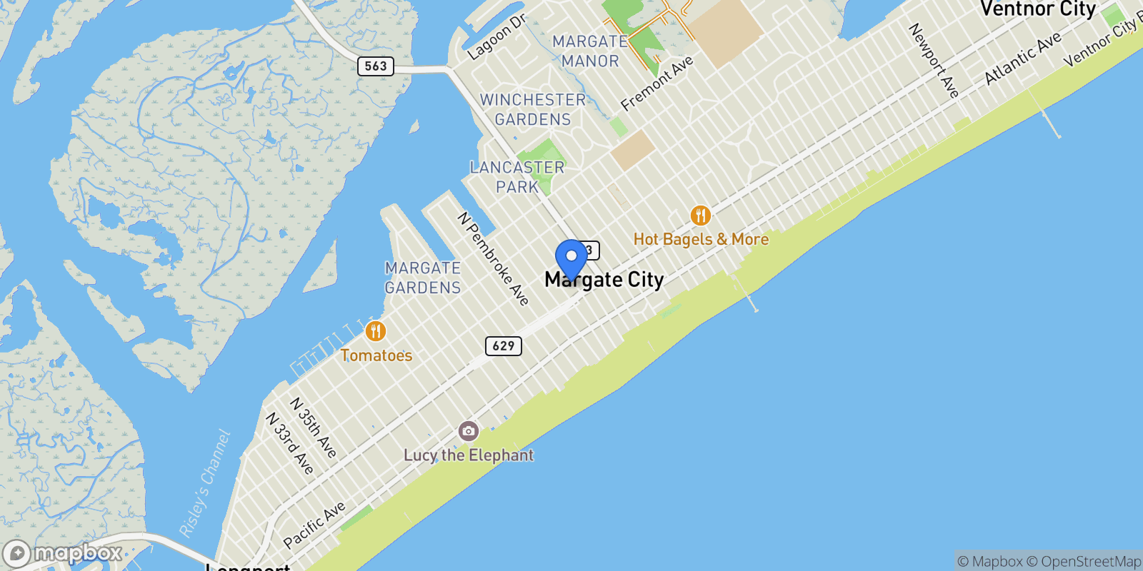 Map showing 6 North Lancaster Avenue , Margate City, NJ 08402, Margate City, New Jersey, United States.
