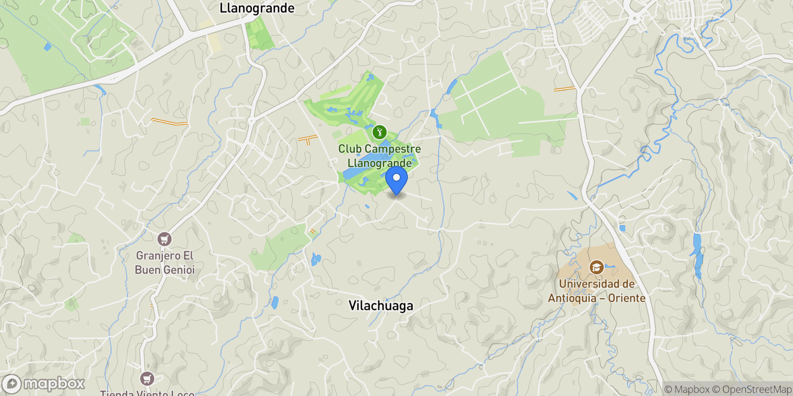 Map showing Rionegro VEREDA VILACHUAGA, SECTOR CLUB CAMPESTRE, Rionegro, Antioquia, Colombia.