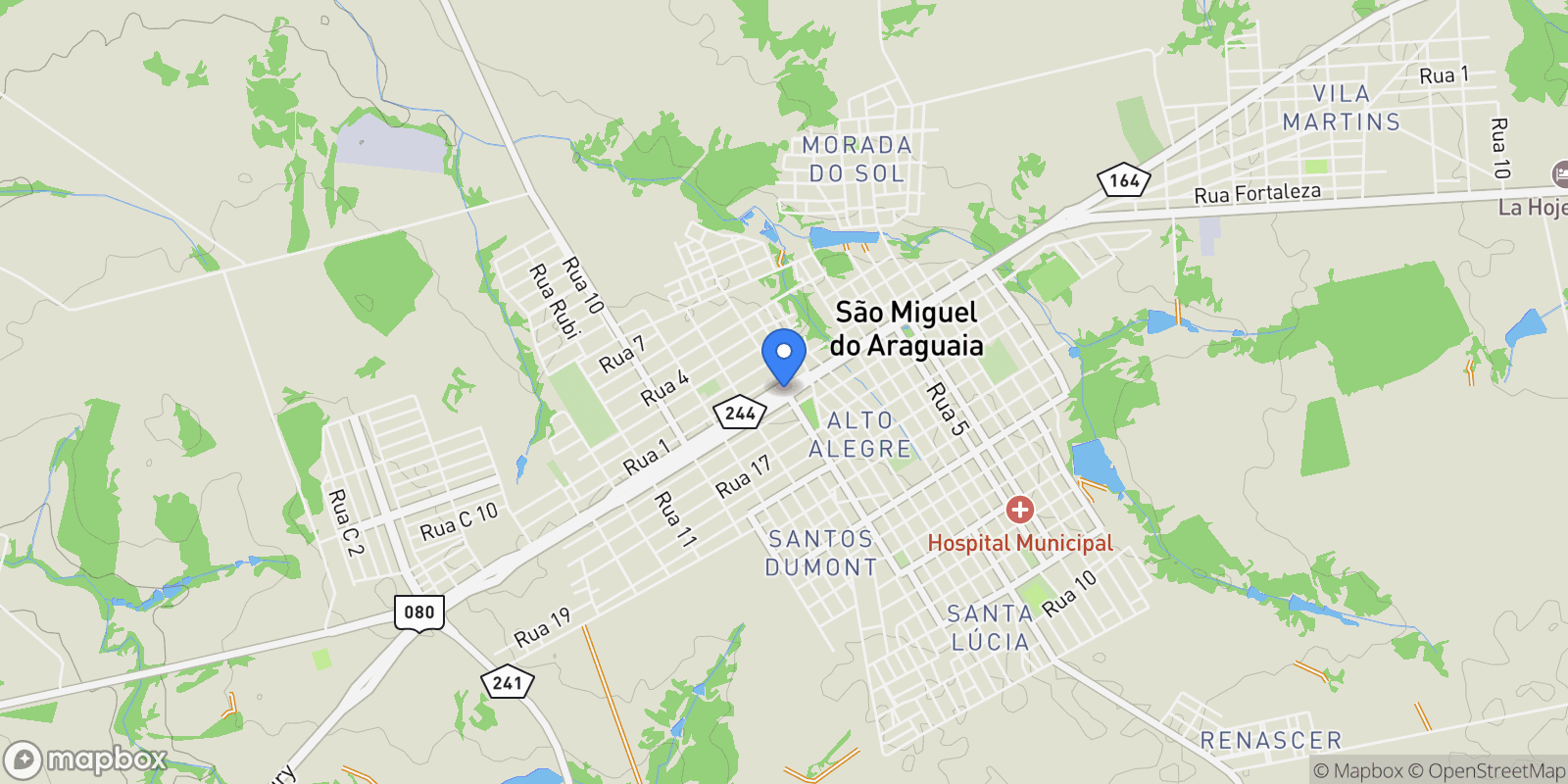 Map showing São Miguel do Araguaia, State of Goiás, Brazil.