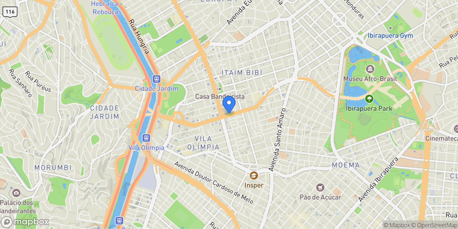 Map showing Itaim Bibi, State of São Paulo, Brazil.