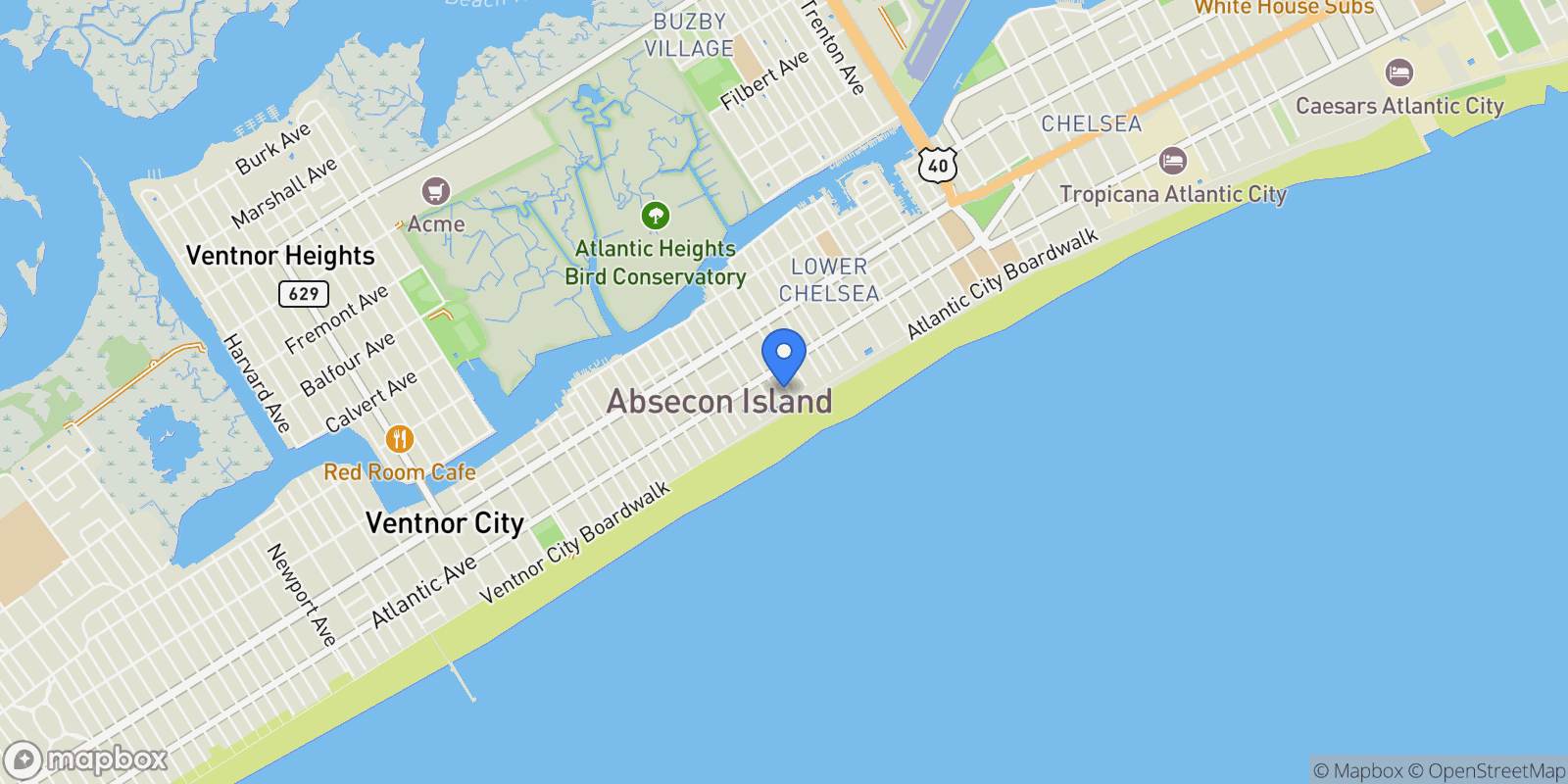 Map showing 100 South Berkley Square 1N, Atlantic City, NJ 08401, Ventnor City, New Jersey, United States.