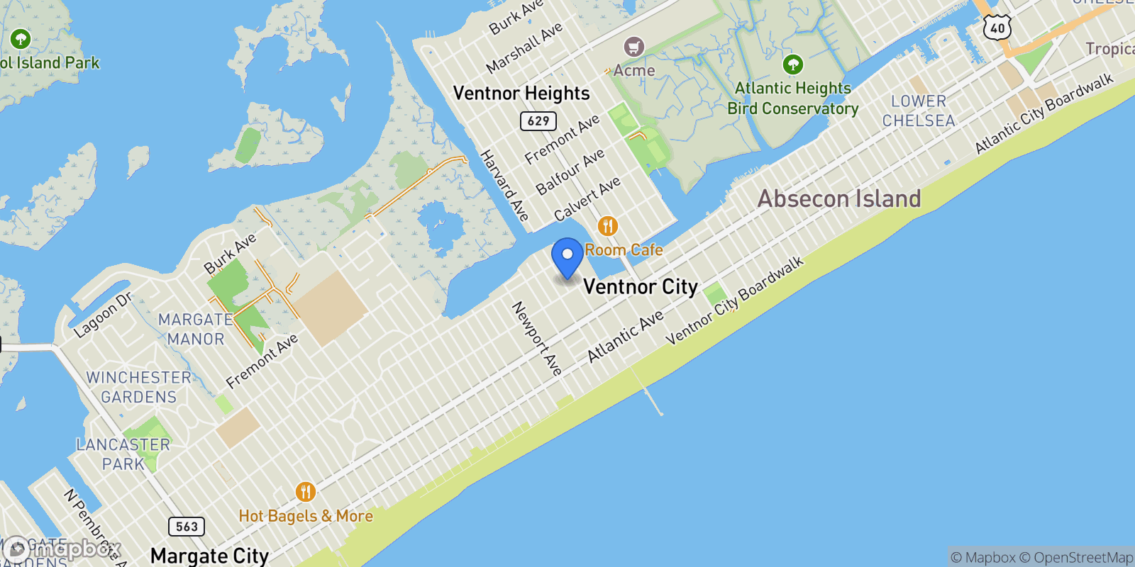 Map showing 103 North Harvard Avenue , Ventnor City, NJ 08406, Ventnor City, New Jersey, United States.