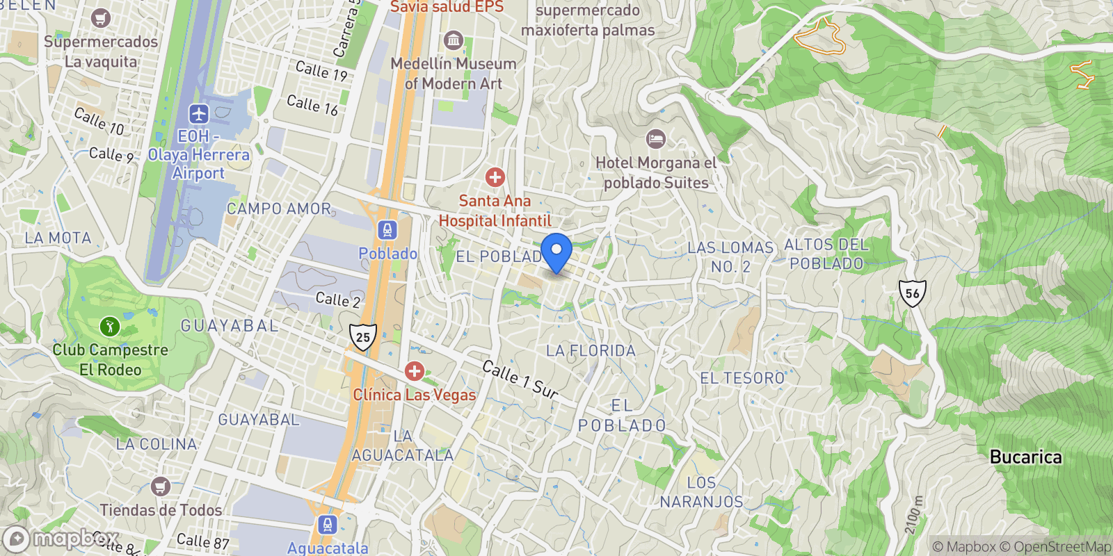 Map showing El Poblado, Medellín, El Poblado, Medellin, Antioquia, Colombia, Medellín, Antioquia, Colombia.