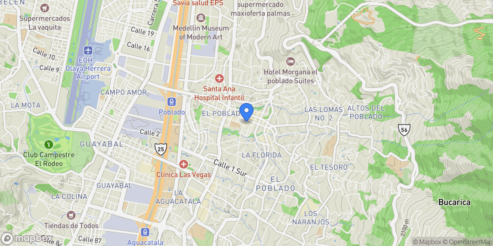 Map showing El Poblado, Medellín, El Poblado, Medellin, Antioquia, Colombia, Medellín, Antioquia, Colombia.