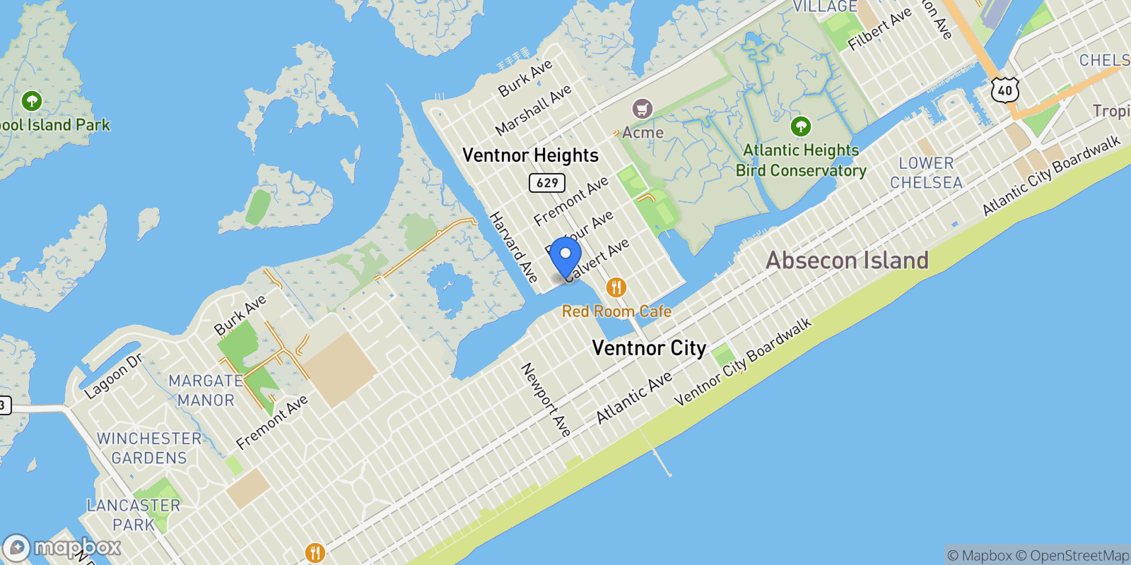 Map showing 6114 Calvert Avenue , Ventnor City, NJ 08406, Ventnor City, New Jersey, United States.