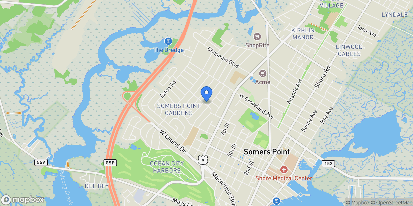 Map showing 1009 Massachusetts Avenue , Somers Point, NJ 08244, Somers Point, New Jersey, United States.