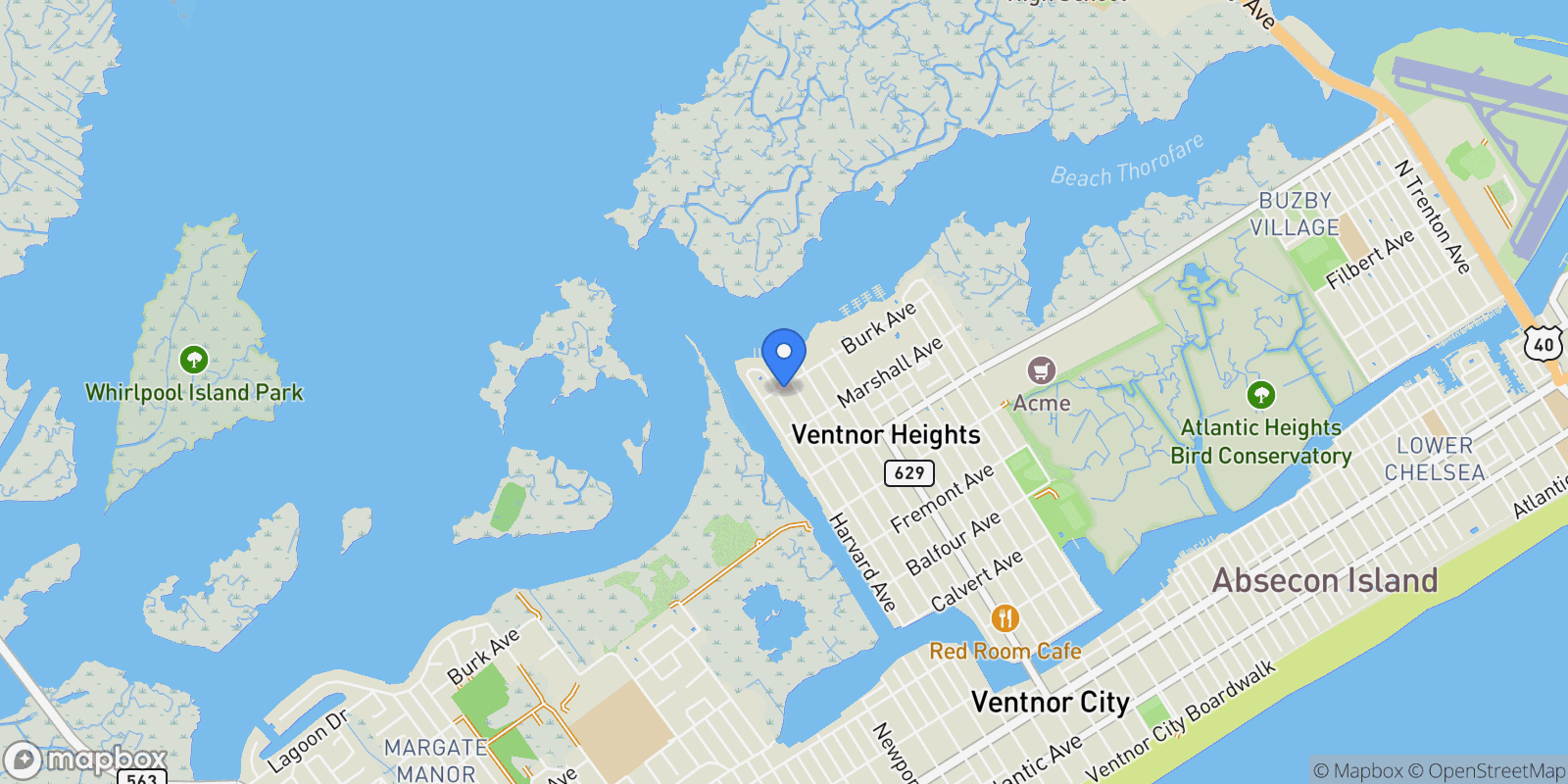 Map showing 6102 Burk Avenue , Ventnor City, NJ 08406, Ventnor City, New Jersey, United States.
