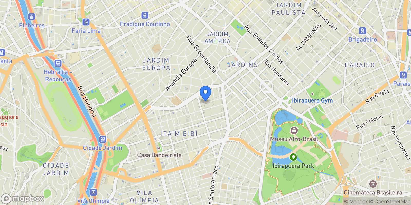 Map showing Itaim Bibi, State of São Paulo, Brazil.