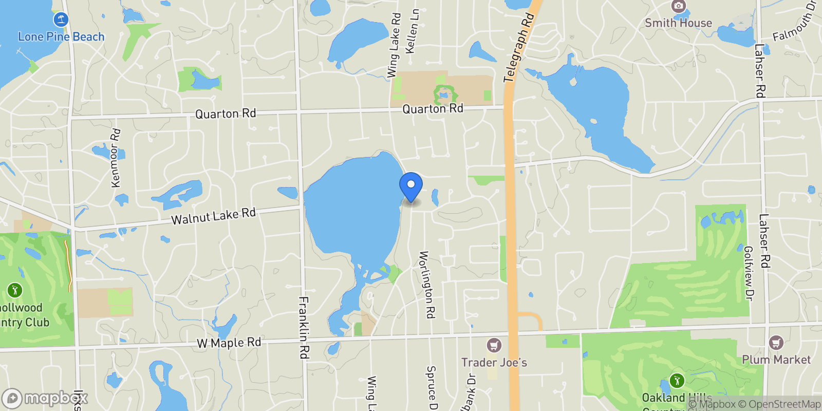 Map showing 5904 Wing Lake Road, BloomfieldHills, MI 48301, Bloomfield Hills, Michigan, United States.