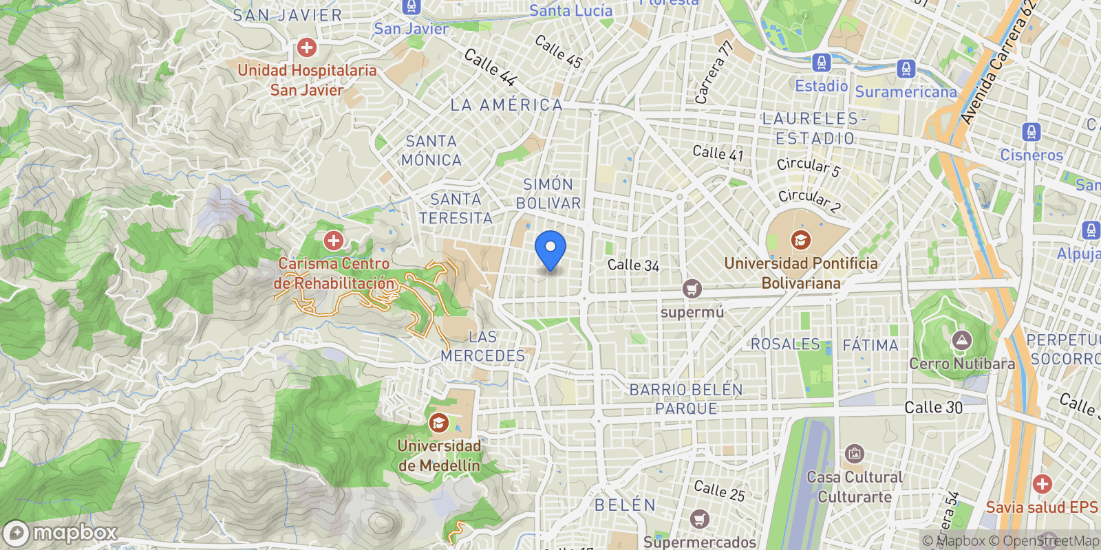 Map showing Medellín STREET 33A A # 82 52, Medellín, Antioquia, Colombia.