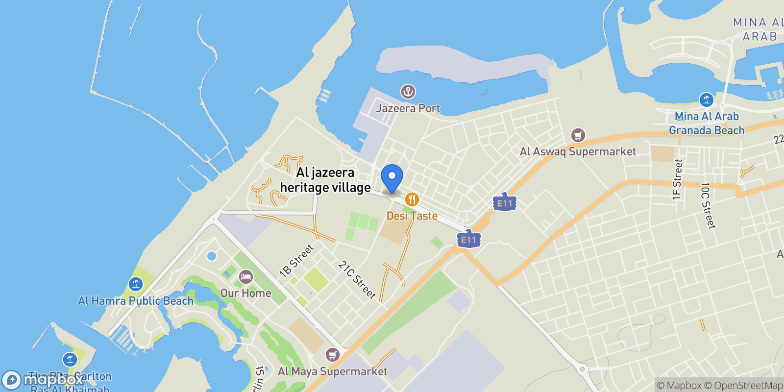 Map showing Al Jazeera Al Hamra - Ras Al Khaimah - United Arab Emirates, Al Jazeera Al Hamra, Ras al Khaimah, United Arab Emirates.