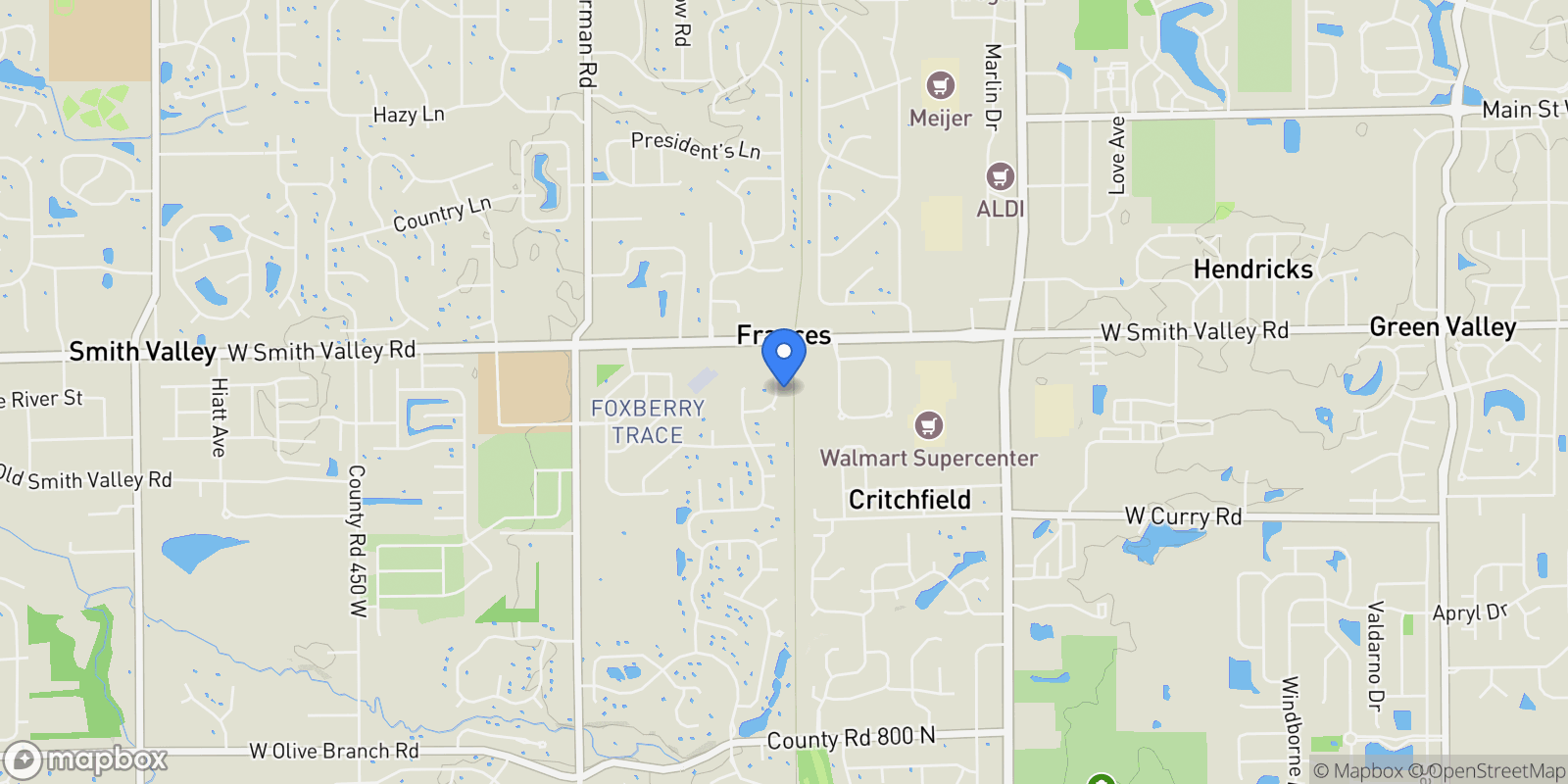 Map showing 801 Silverleaf Drive, Greenwood, IN 46143, Greenwood, Indiana, United States.