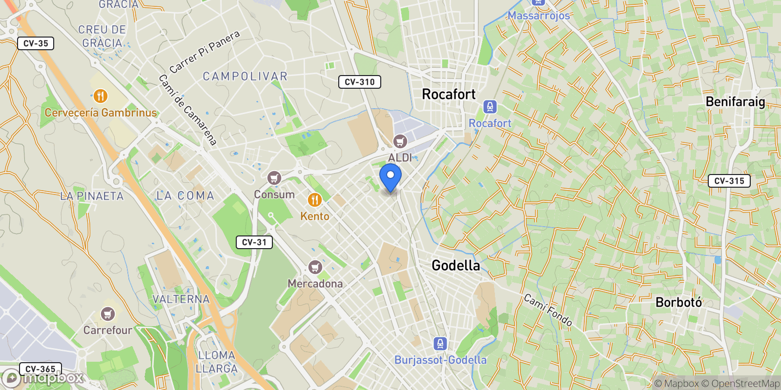 Map showing Godella, Valencia, Spain, Godella, Valencian Community, Spain.