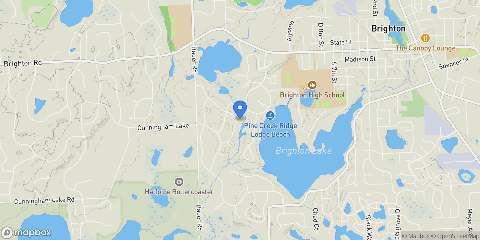 Map showing 5479 River Ridge Drive, Brighton 48116, Township of Hamburg, Michigan, United States.