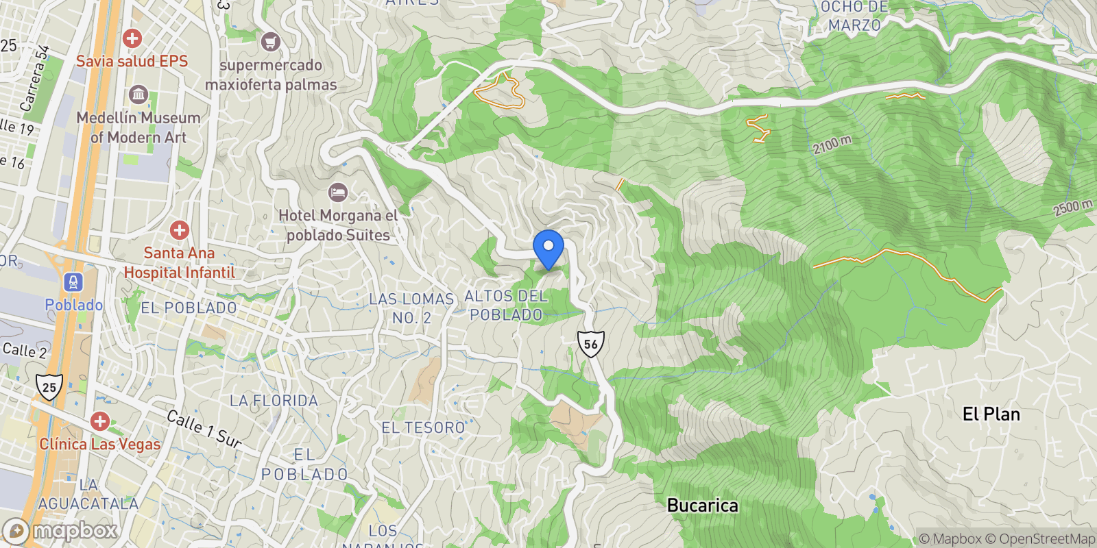 Map showing Medellín PROVINCIA DE LOS BOSQUES, Medellín, Antioquia, Colombia.
