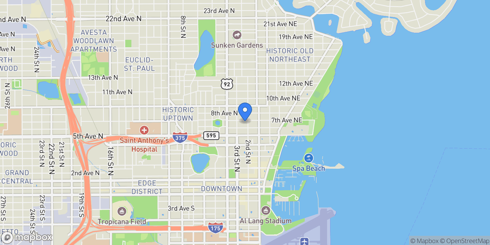 Map showing 220 7th Avenue N , 220, St Petersburg, FL 33701, St. Petersburg, Florida, United States.