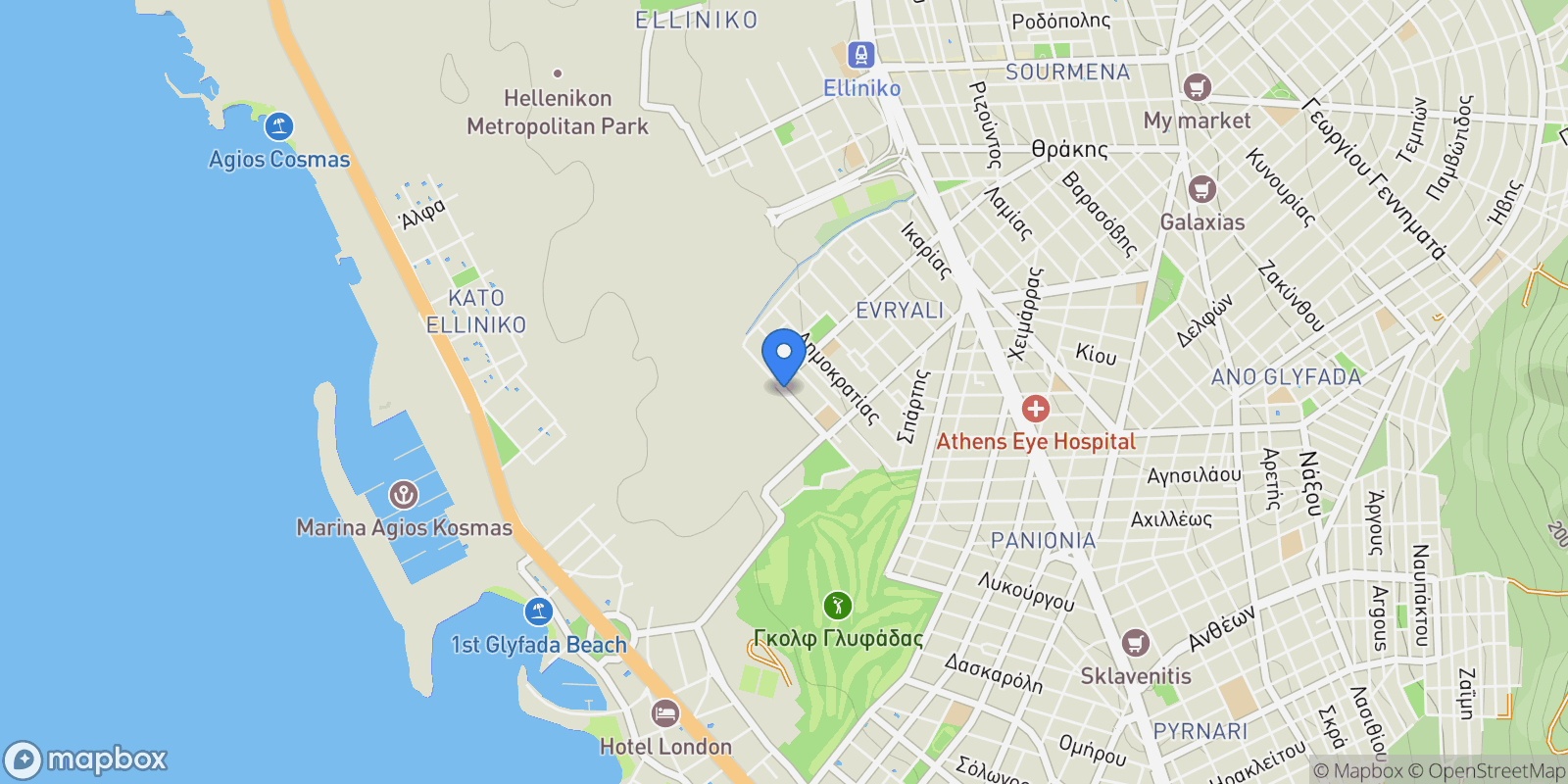 Map showing Glyfada, Attica, Greece.
