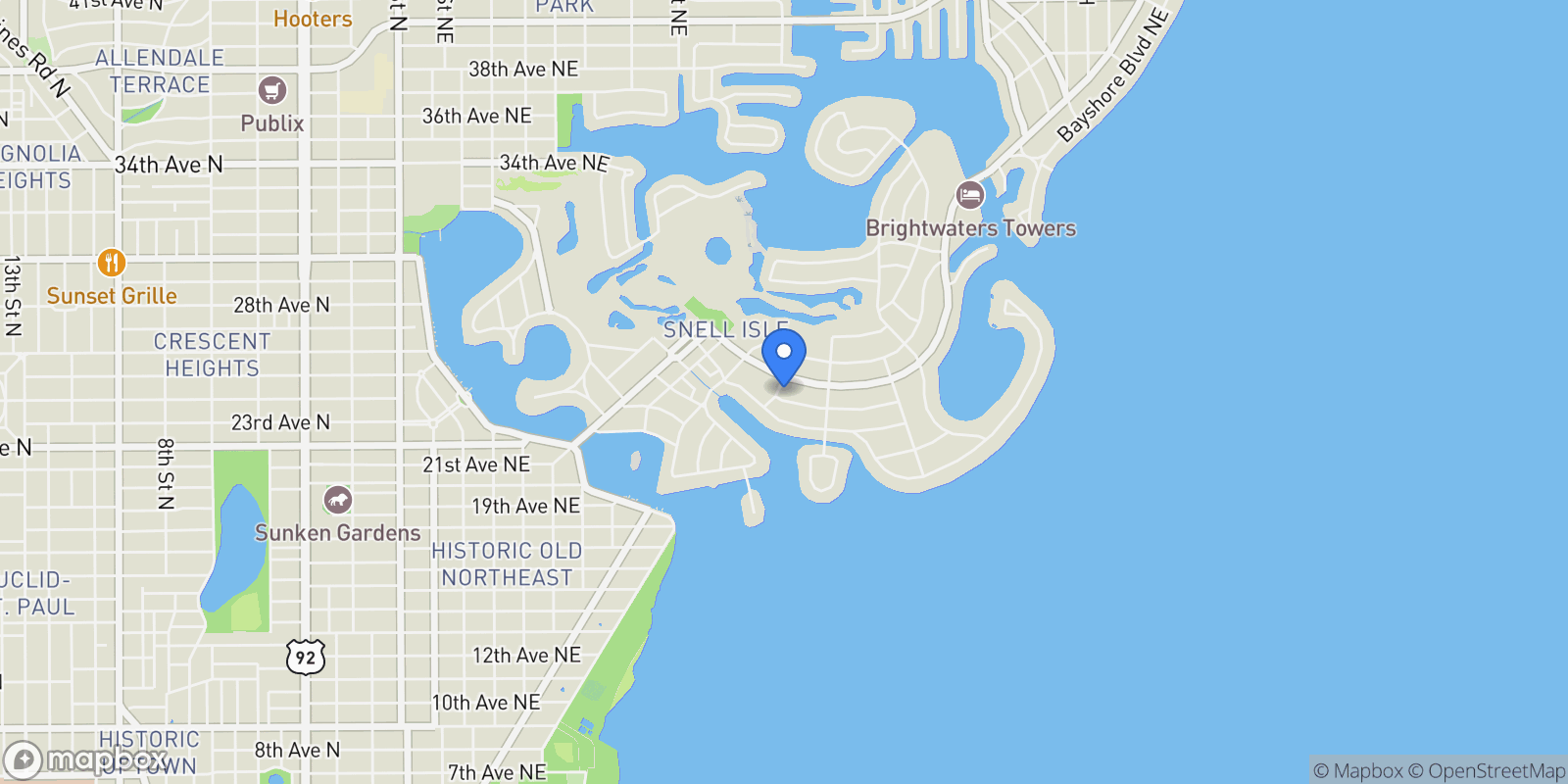 Map showing 100 Catalan Boulevard NE, St Petersburg, FL 33704, St. Petersburg, Florida, United States.