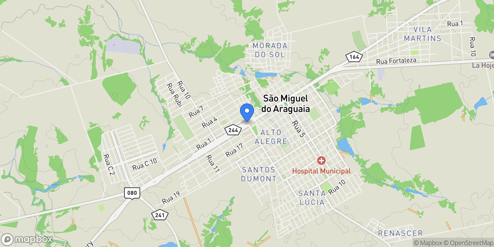 Map showing São Miguel do Araguaia, State of Goiás, Brazil.