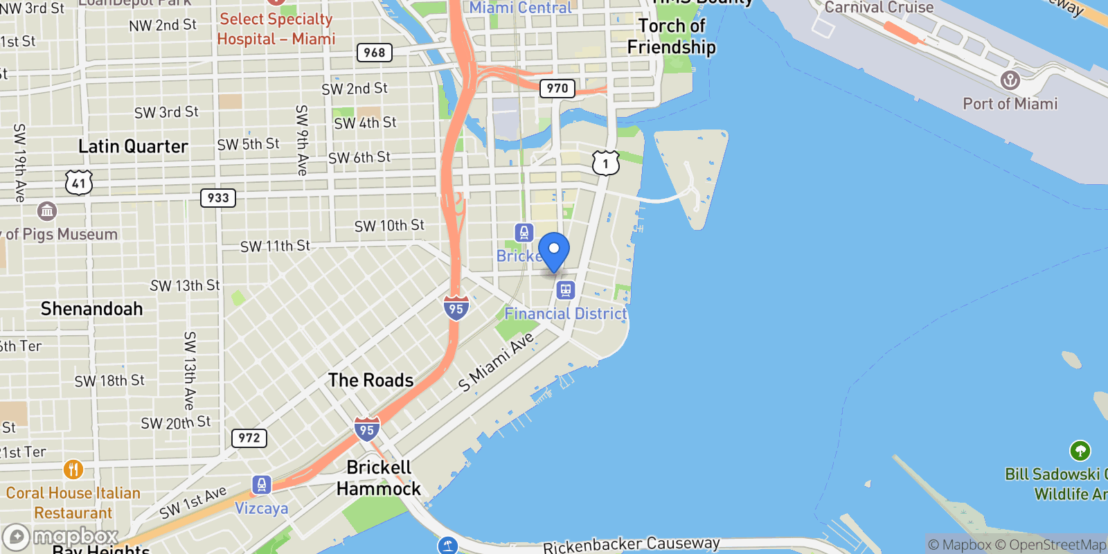 Map showing 1300 S Miami Ave #UPH2, Miami, FL 33130, Miami, Florida, United States.