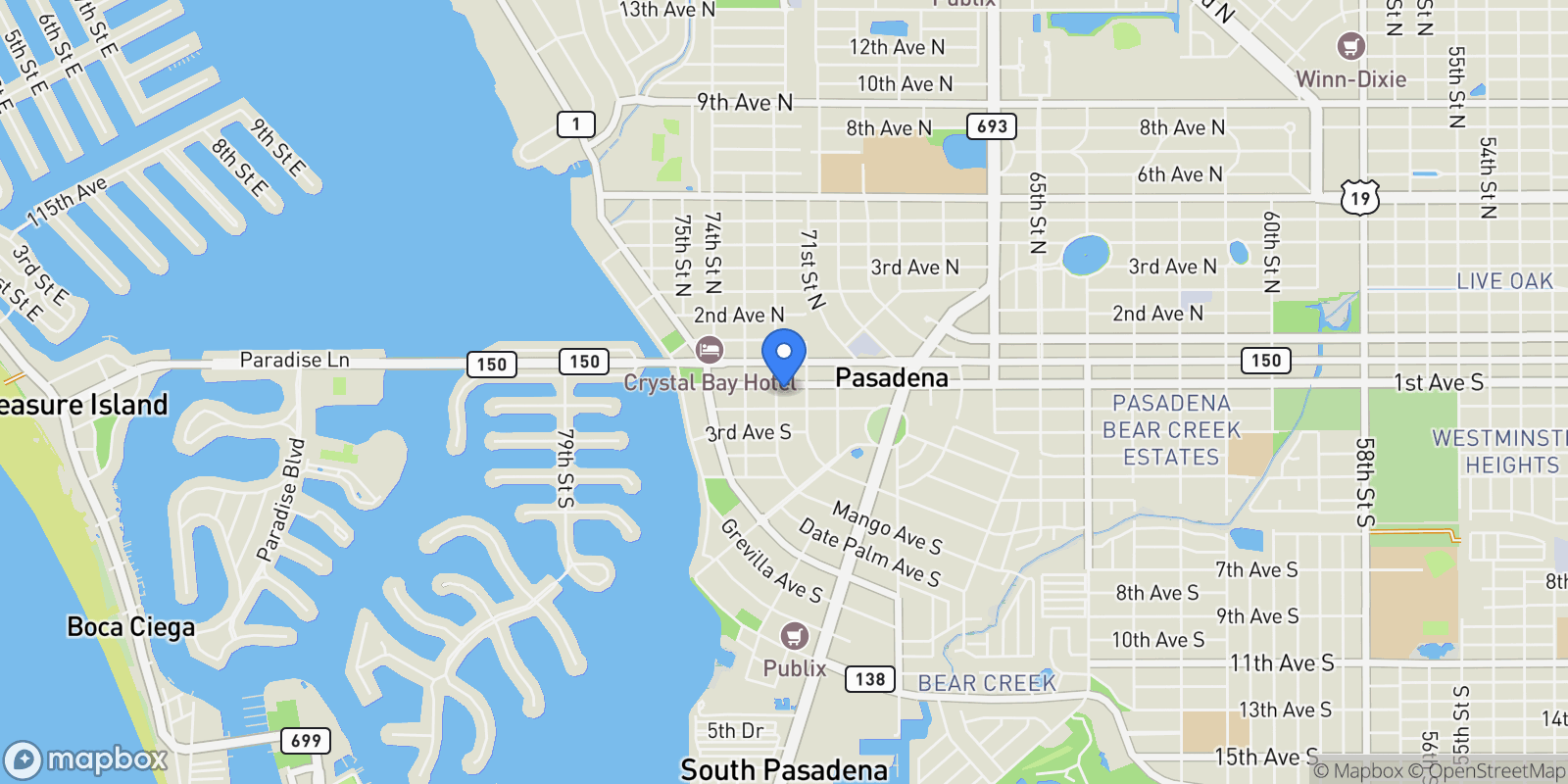 Map showing 100 72nd Street S, St Petersburg, FL 33707, St. Petersburg, Florida, United States.
