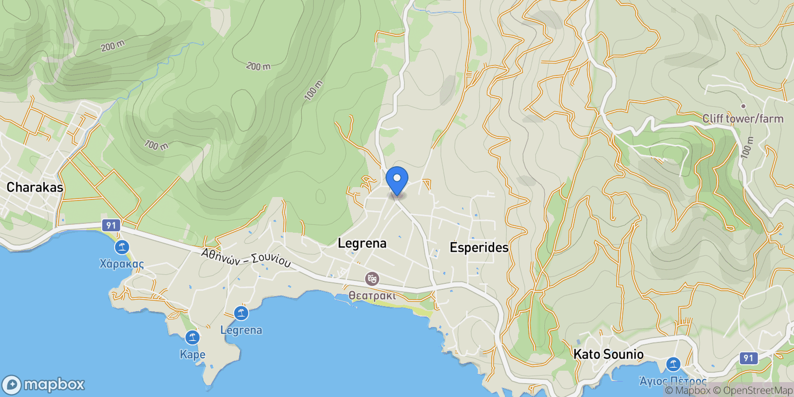Map showing Lavreotiki Community, Attica, Greece.