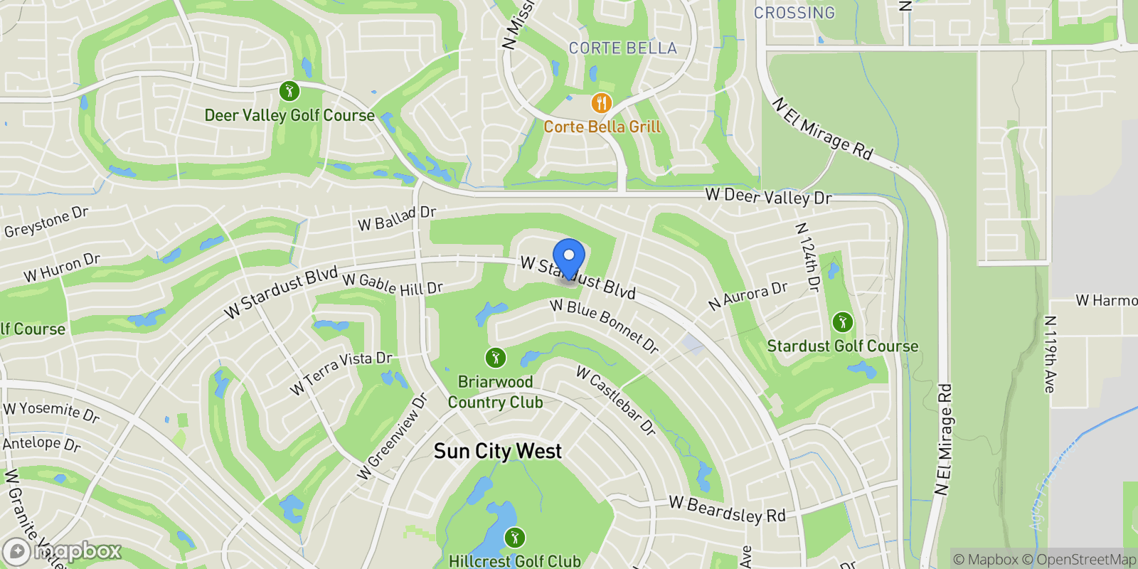 Map showing 13231 W Stardust Boulevard , Sun City West, AZ 85375, Sun City West, Arizona, United States.