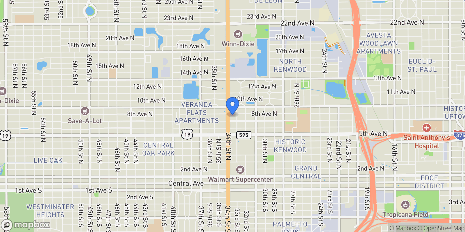 Map showing 3330 8th Avenue N, St Petersburg, FL 33713, St. Petersburg, Florida, United States.