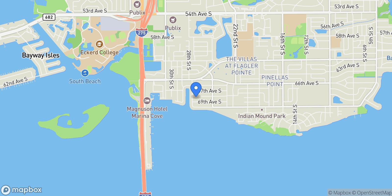 Map showing 2744 68th Avenue S, St Petersburg, FL 33712, St. Petersburg, Florida, United States.