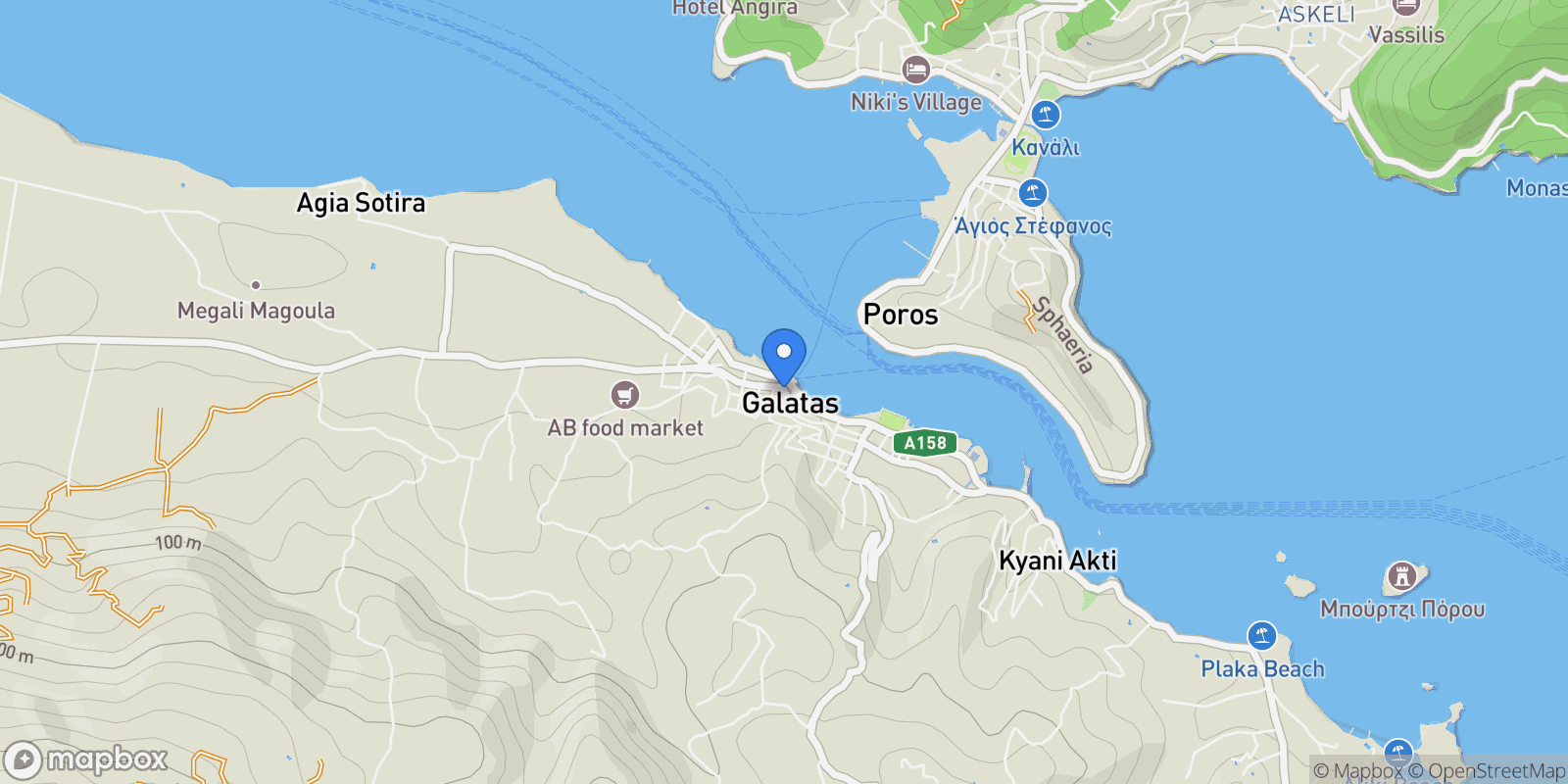 Map showing Galatas Community, Troizinia, Greece.