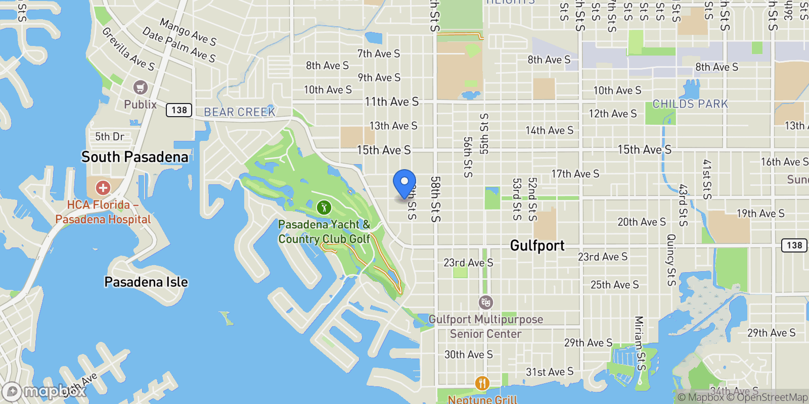 Map showing 5914 Tangerine Avenue S, Gulfport, FL 33707, St. Petersburg, Florida, United States.