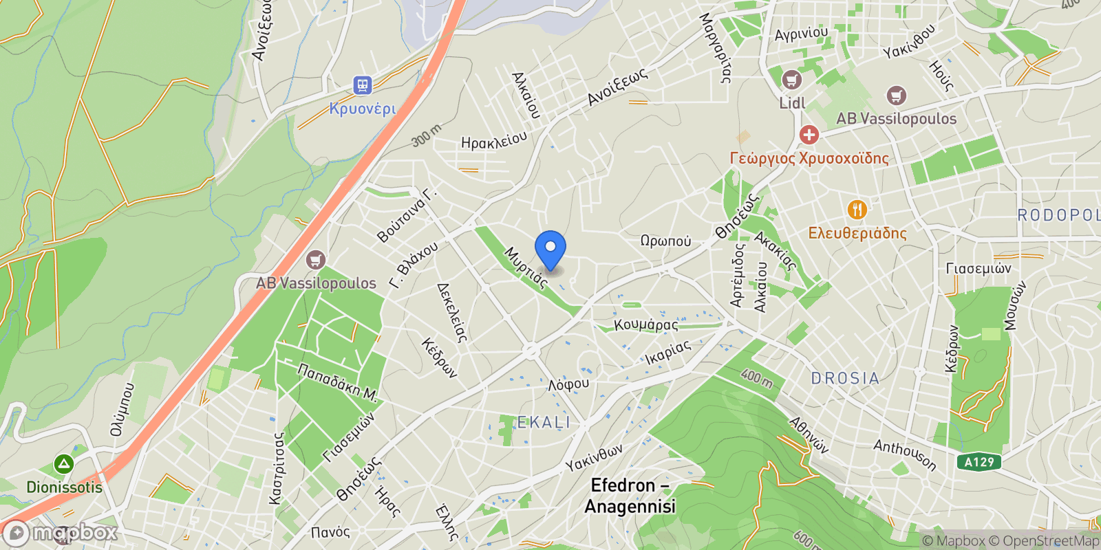Map showing Ekali, Attica, Greece.