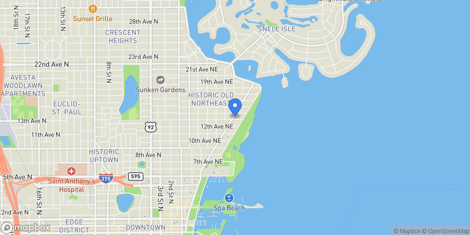 Map showing 1311 Beach Drive NE, St Petersburg, FL 33701, St. Petersburg, Florida, United States.