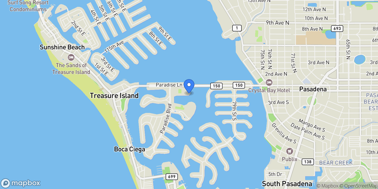 Map showing 450 Treasure Island Causeway , 702, Treasure Island, FL 33706, St. Pete Beach, Florida, United States.