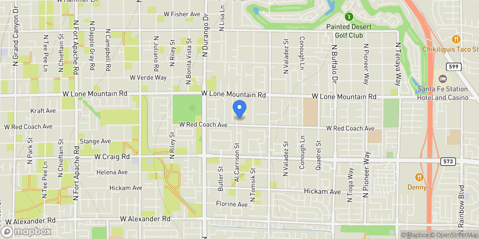 Map showing 8180 West Red Coach Avenue, Las Vegas, Nevada, United States.