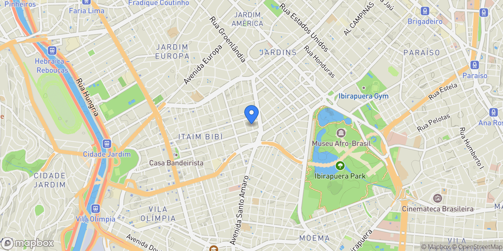 Map showing Itaim Bibi, State of São Paulo, Brazil.