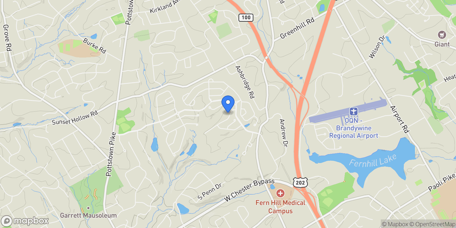 Map showing 1716 FROST LANE, WEST CHESTER, PA 19380, West Chester, Pennsylvania, United States.