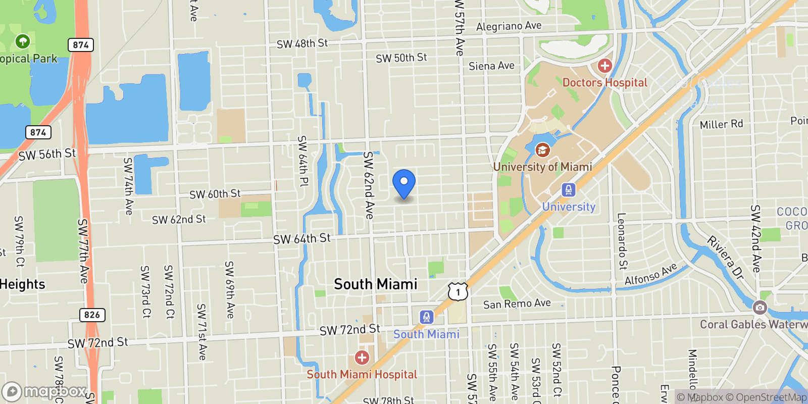 Map showing 5943 SW 62nd St, South Miami, FL 33143, Miami, Florida, United States.