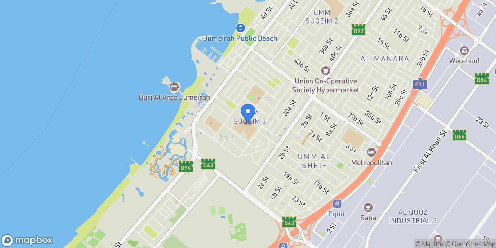 Map showing Umm Suqeim - Umm Suqeim 3 - Dubai - United Arab Emirates, Dubai, Dubai, United Arab Emirates.