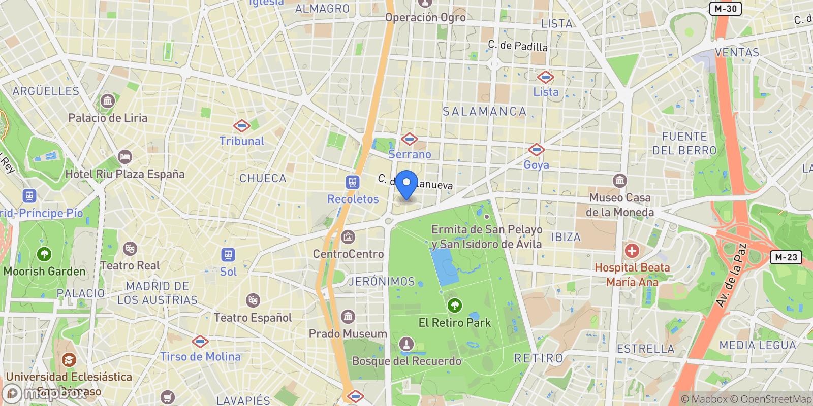 Map showing C. de Columela, Salamanca, 28001 Madrid, Spain, Barrio Salamanca, Madrid, Spain.