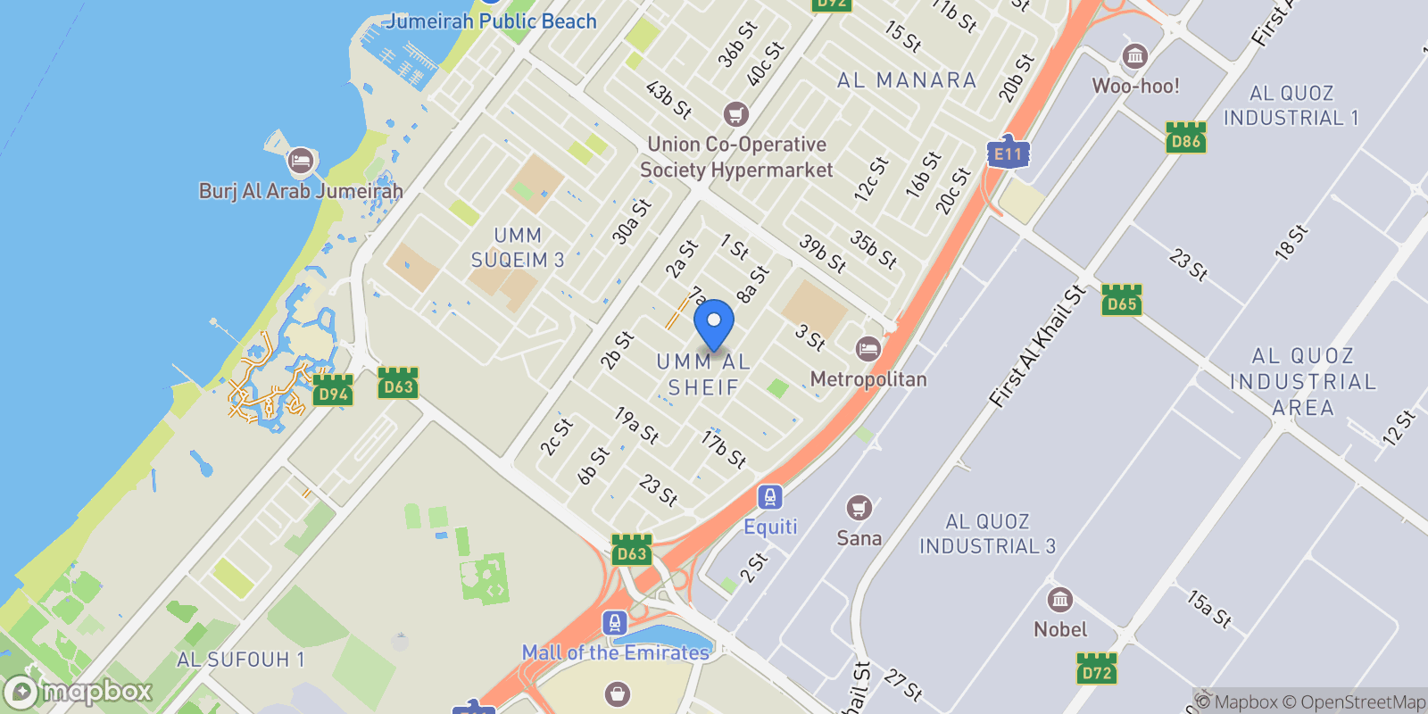 Map showing Umm Al Sheif - Dubai - United Arab Emirates, Dubai, Dubai, United Arab Emirates.