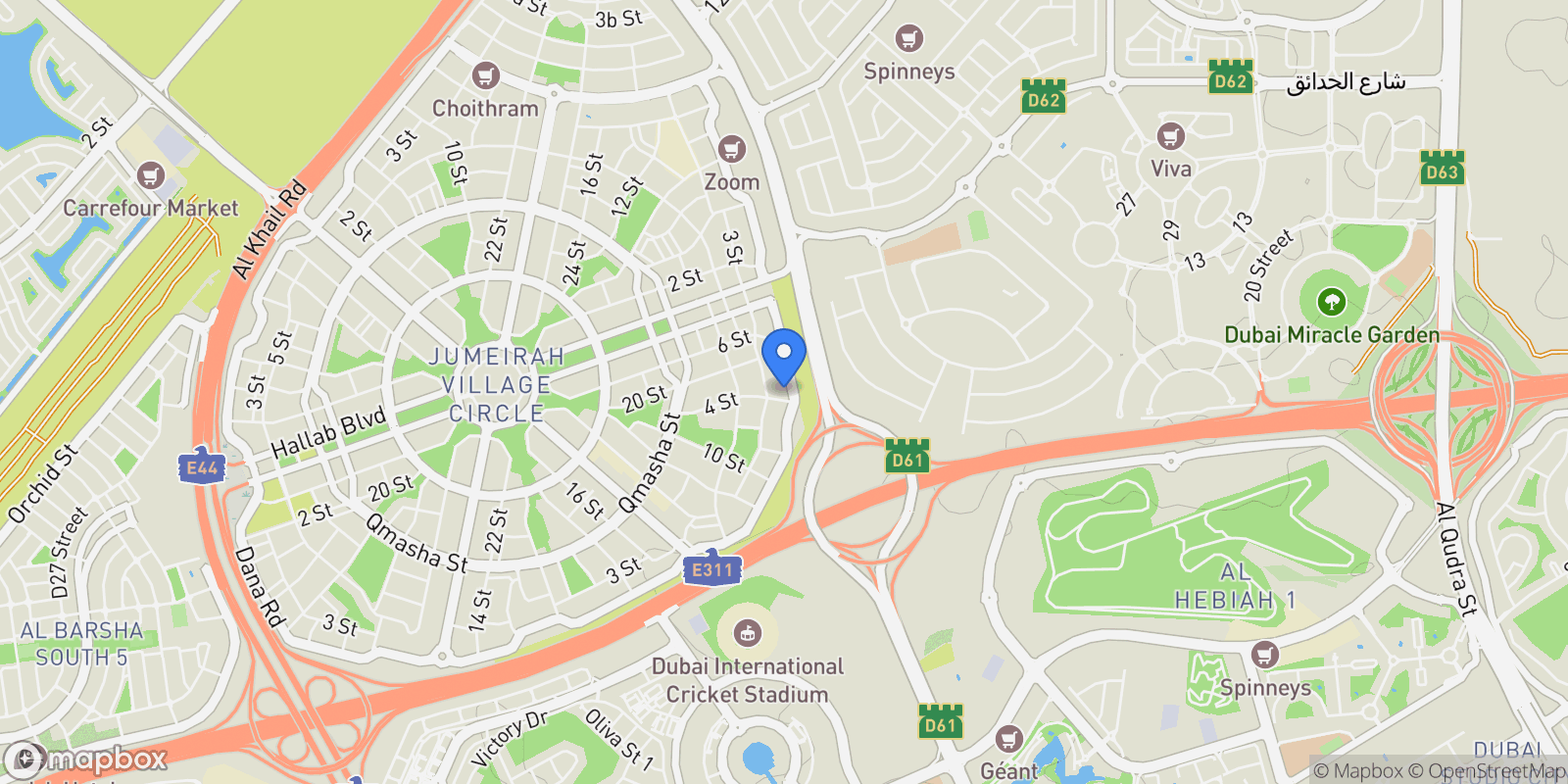Map showing Dana Tower, Jumeirah Village Circle, Dubai, Dubai, United Arab Emirates.