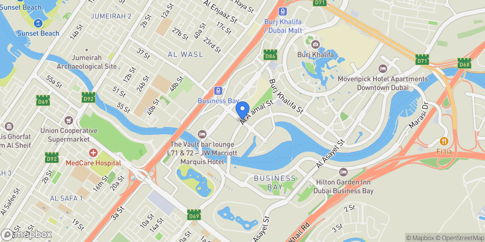 Map showing , Business Bay, Dubai, Dubai, United Arab Emirates.