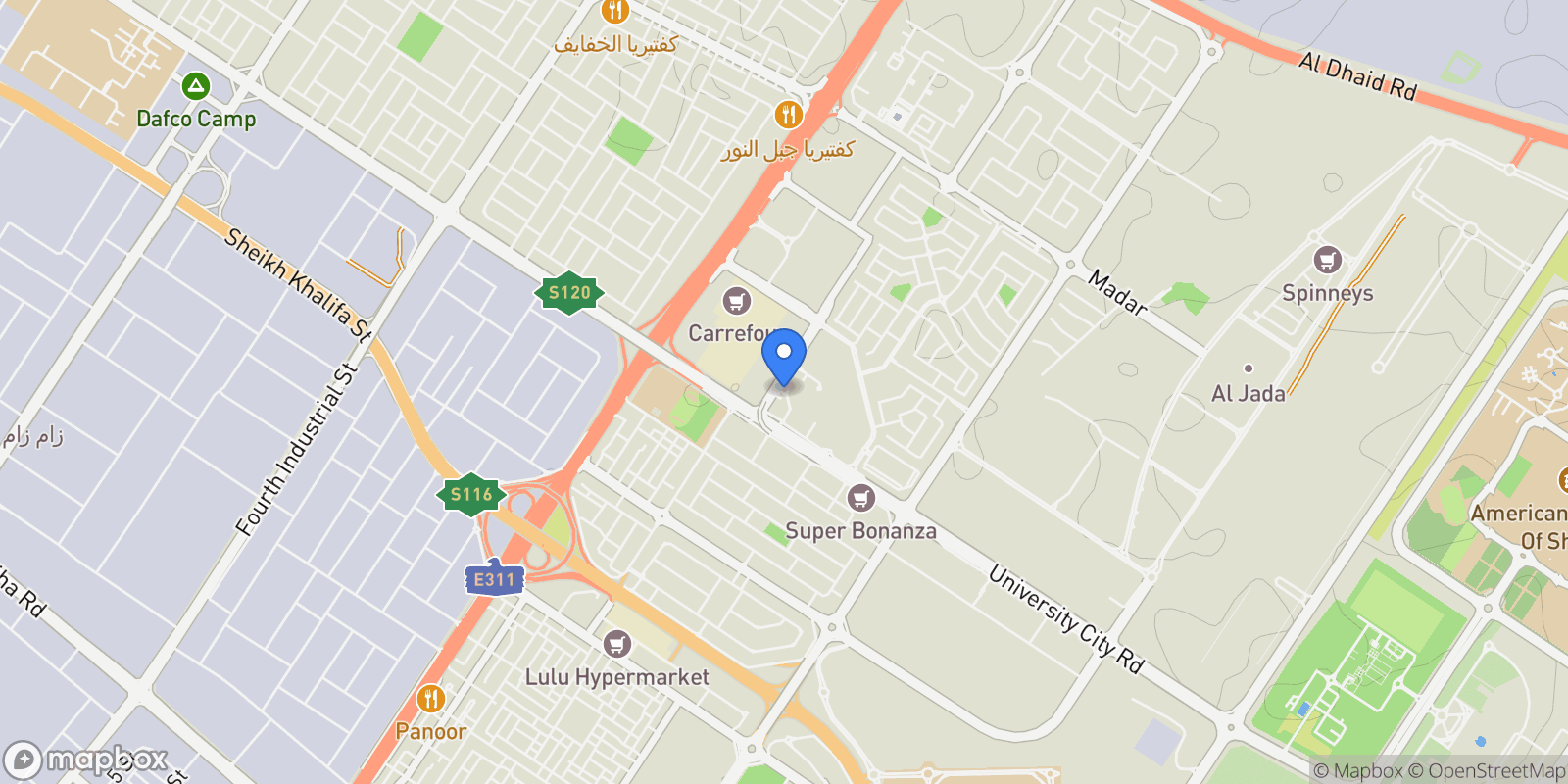 Map showing Al Zahia, Muwaileh Commercial, Sharjah, Sharjah, United Arab Emirates.