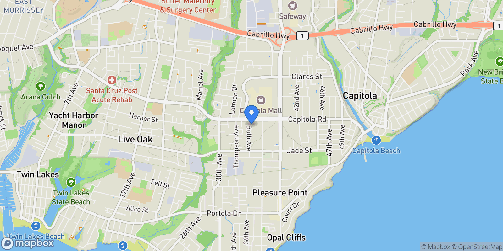 Map showing 1610 Bulb Avenue, Santa Cruz, California, United States.