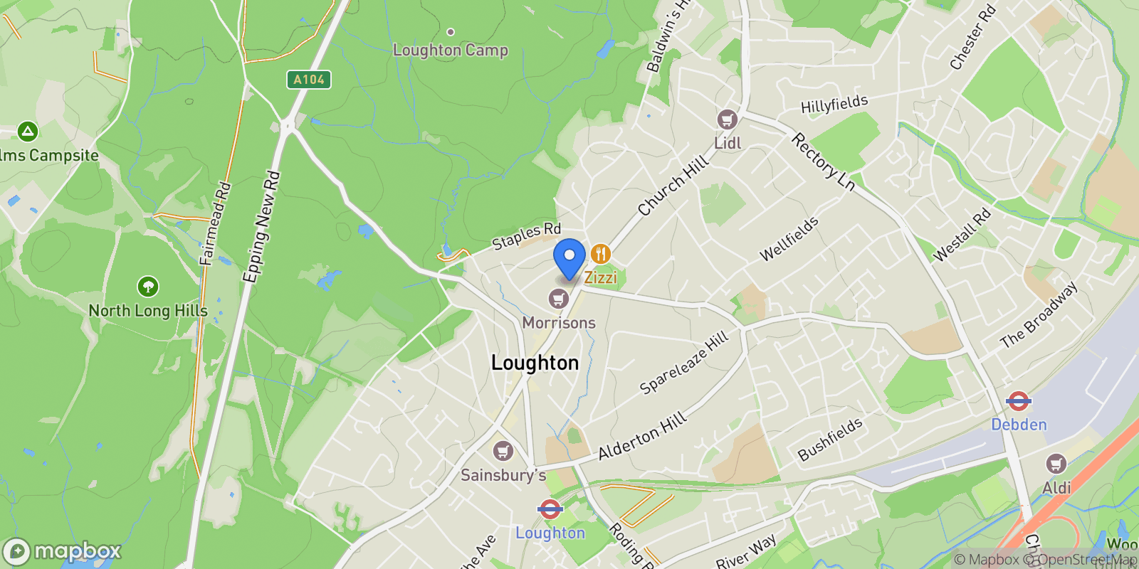 Map showing 115 Lambourne Road, Loughton, England, United Kingdom.