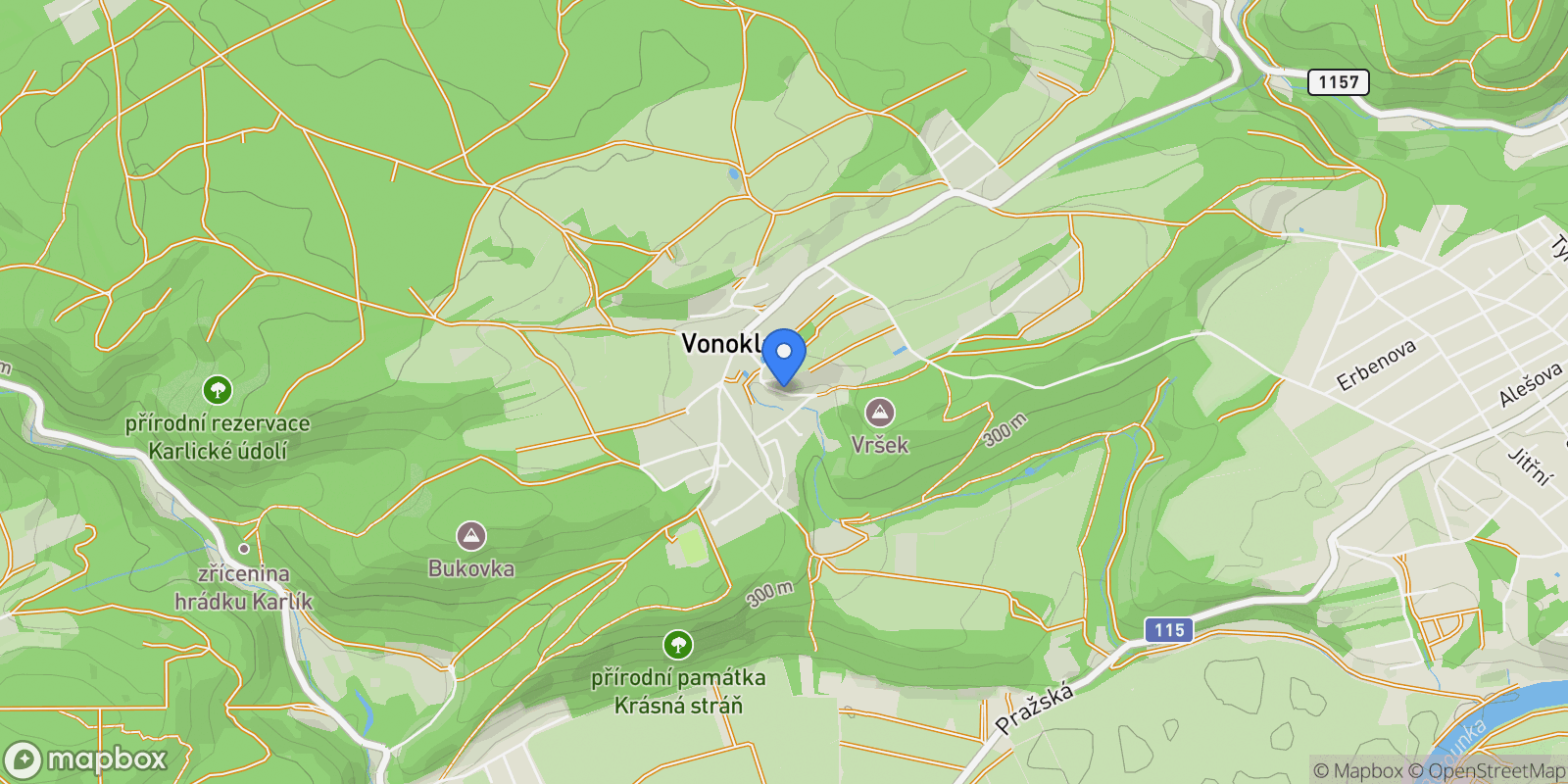 Map showing See-through House ID 105009, Vonoklasy, Central Bohemian Region, Czechia.