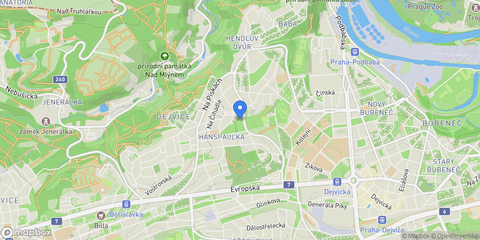 Map showing Hanspaulka Splendor ID 101957, Prague, Prague, Czechia.