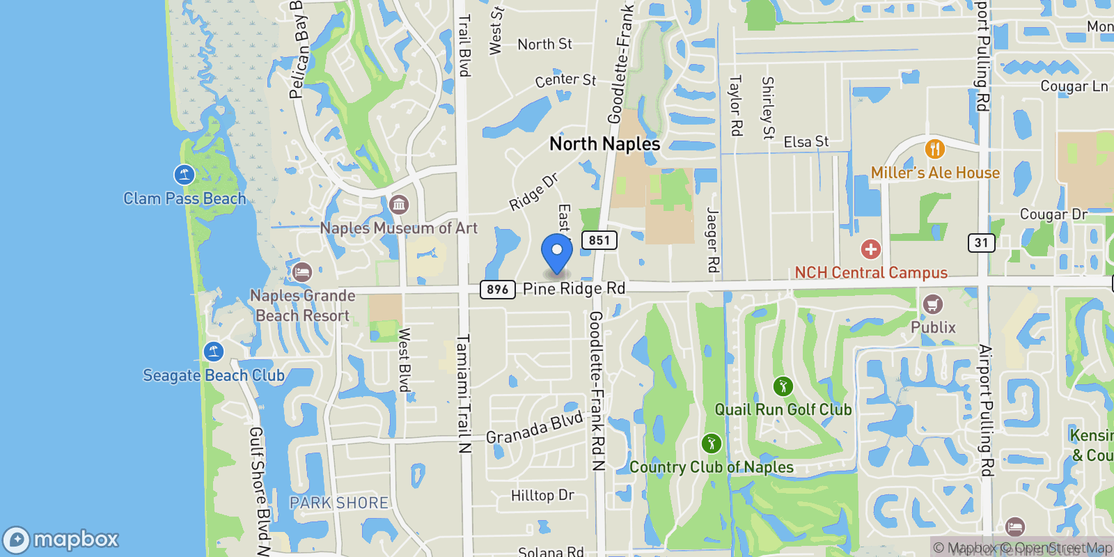 Map showing 1261 Pine Ridge Road, Naples, Florida, United States.