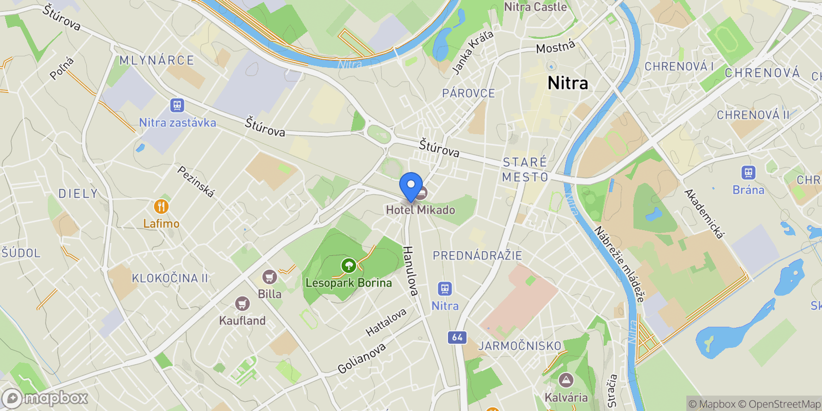 Map showing Zobor Hill Mansion in Nitra ID 40352, Nitra, Nitra Region, Slovakia.